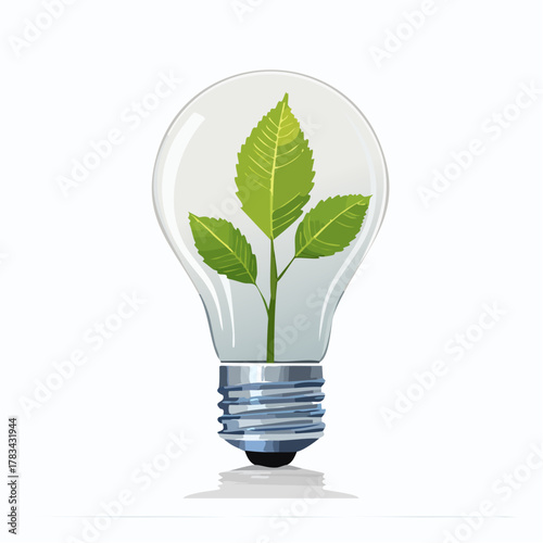 Zielona energia i ekologiczny pomysł. Żarówka z rosnącą rośliną jako symbol zrównoważonego rozwoju, innowacji i ochrony środowiska.