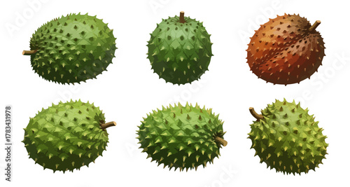 Assortment of soursop fruits isolated on black background