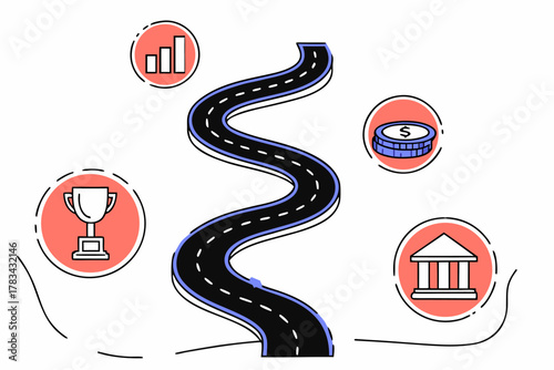 Kręta droga jako ścieżka do sukcesu finansowego i celów biznesowych.