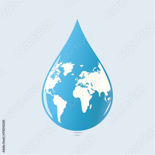 Kropla wody z mapą świata. Koncepcja ochrony zasobów, ekologii i globalnego kryzysu wodnego na planecie Ziemia.