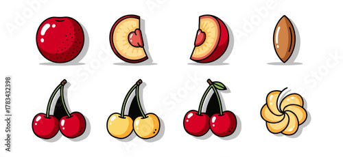 Cartoon fruits illustrations isolated on black background
