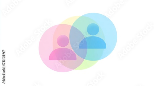 Two overlapping shapes representing people connected by shared experiences in a colorful and modern design depicting unity and collaboration