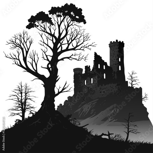Castle-ruin-silhouette-