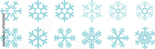 Snow Flake icon set. Minimalist winter symbols. Abstract geometric vector graphic element for New Year design. Crayon hand drawn snow flake collection. Isolated linear snow flake pictogram collection.