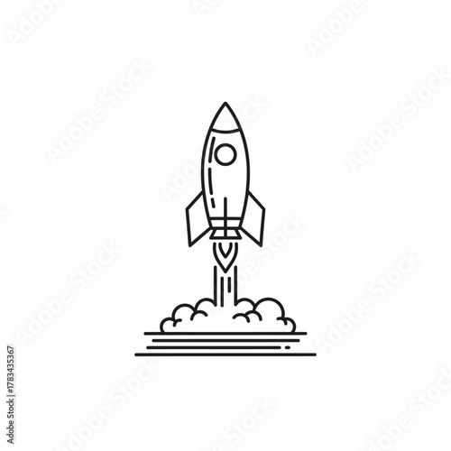 Simple Line Art Rocket Launching with Smoke Trail.
