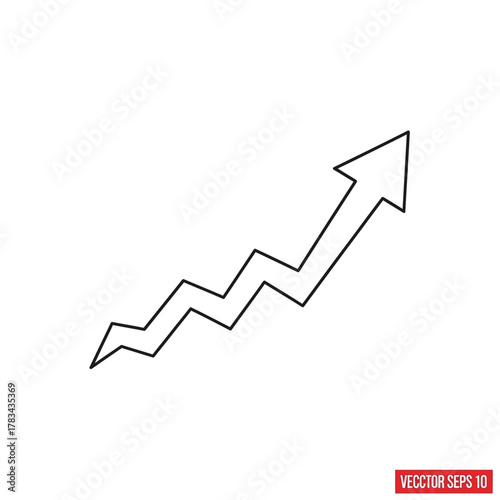 Upward Trending Arrow with Zigzag Path Line Art.