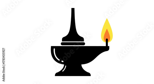 Traditional indian oil lamp (diya deepak) illustration with bright glowing flame, symbolizing light, hope, spirituality, and cultural celebration.