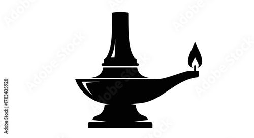 Traditional oil lamp icon with a burning flame, symbolizing light, knowledge, spirituality, and cultural celebrations, isolated on a clean white background.