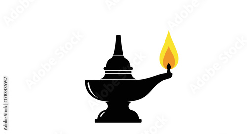 Traditional indian oil lamp icon with a bright, warm flame symbolizing light, knowledge, spirituality, and festive celebrations like diwali