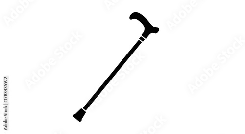 Black silhouette icon of a traditional walking cane with a curved handle, representing mobility aid, support, elder care, and accessibility needs on a clean white background.