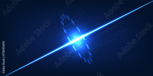 Quantum technology background featuring energy beams and glowing rings, symbolizing data acceleration, energy transformation, and futuristic quantum computing innovation