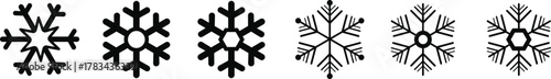 Snow Flake icon set. Minimalist winter symbols. Abstract geometric vector graphic element for New Year design. Crayon hand drawn snow flake collection. Isolated linear snow flake pictogram collection.