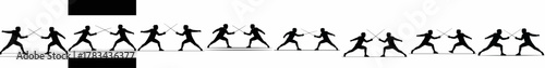 Fencing silhouettes: Vector illustration of sword fighting duel during an athletic competition, showing lunge attack poses.