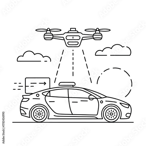 A drone delivers a package to an autonomous vehicle for a seamless delivery system.