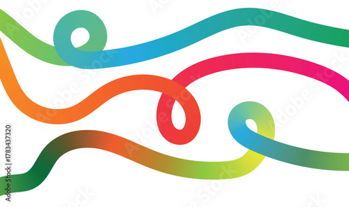 Colorful intertwining gradient lines flowing across a white background
