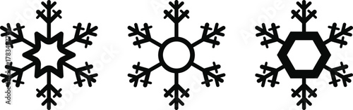 Snow Flake icon set. Minimalist winter symbols. Abstract geometric vector graphic element for New Year design. Crayon hand drawn snow flake collection. Isolated linear snow flake pictogram collection.