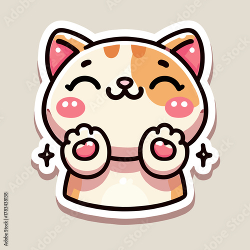사랑스러운 카와이 고양이 스티커 세트 - 귀여운 치비 고양이 얼굴 발바닥 리본 커피 반짝이 포함, 파스텔 만화 벡터 팩 EPS10 일러스트