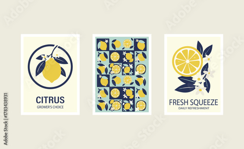 Vibrant Lemon Citrus Poster Set, Fresh Squeeze and Grower's Choice Collection