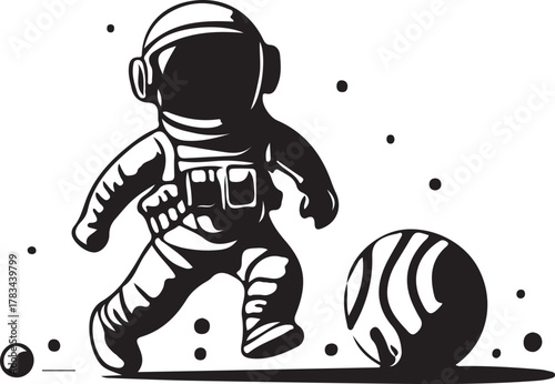 Astronaut in spacesuit kicking a ball