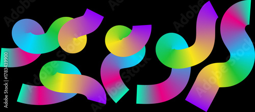 A vibrant abstract artwork, swirling ribbons in a rainbow of colors, creates a sense of dynamic movement and eye-catching visual interest. 