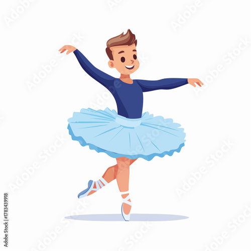 Young boy performing ballet dance in studio isolated on white background