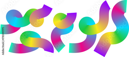 Abstract swirling ribbons in vibrant gradient colors create a dynamic composition, evoking a sense of movement and visual interest. 