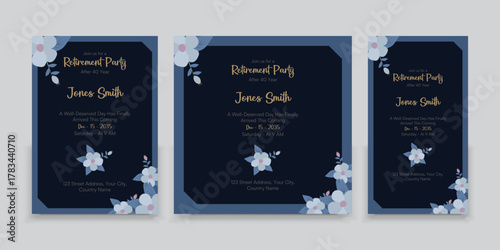 Set of retirement party invitation, square banner, instagram story and a4 poster Bundle Template Design.