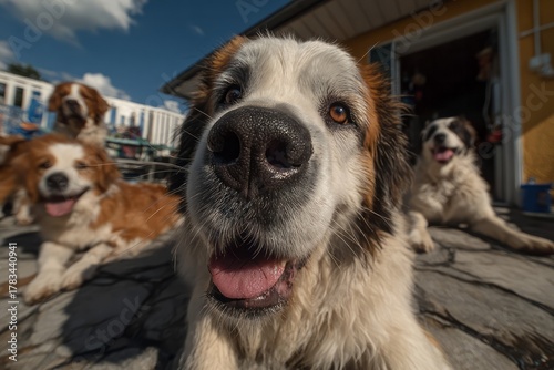 Abstract Happy Dogs Relaxing Outdoors