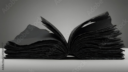 Black Book Pages Forming Dramatic Abstract Fan Shape