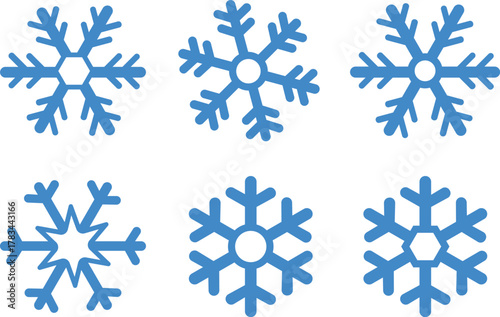 Snow Flake icon set. Minimalist winter symbols. Abstract geometric vector graphic element for New Year design. Crayon hand drawn snow flake collection. Isolated linear snow flake pictogram collection.