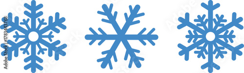 Snow Flake icon set. Minimalist winter symbols. Abstract geometric vector graphic element for New Year design. Crayon hand drawn snow flake collection. Isolated linear snow flake pictogram collection.