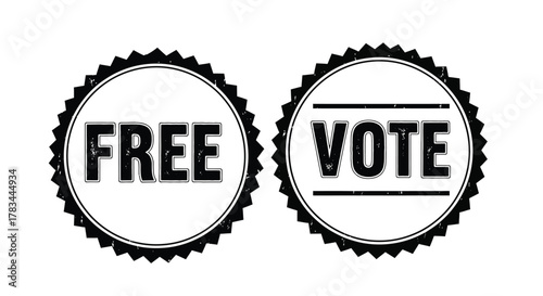 Vector illustration of two vintage black and white stamps with the words free and vote, symbolizing the importance of exercising democratic rights and civic duty