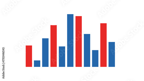 A bar chart with alternating red and blue bars of varying heights