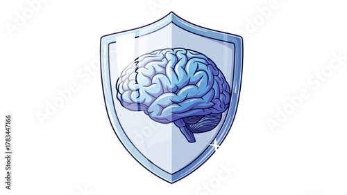 A blue pixel art brain protected by a shield