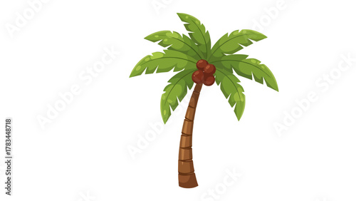 A cartoon palm tree with brown coconuts and green fronds