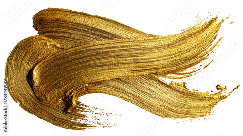 Golden paint stroke texture with metallic sheen