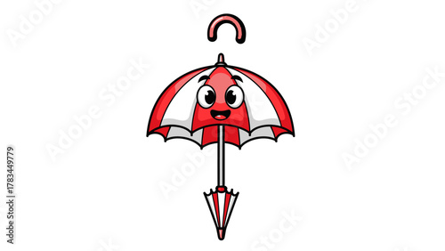 A cartoon umbrella with a face and a hook
