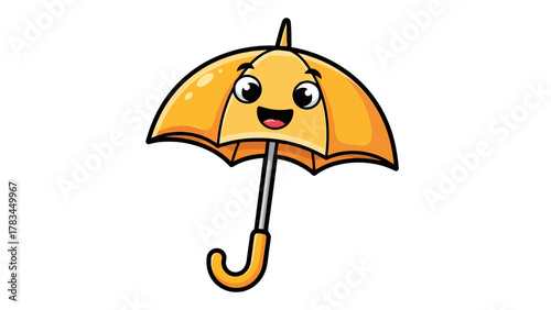 A cartoon yellow umbrella with a smiling face