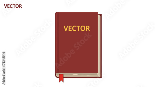 A closed red hardcover book with VECTOR written in yellow on the cover and a red bookmark
