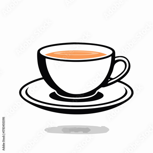 Stylized illustration of a teacup on a saucer with a shadow