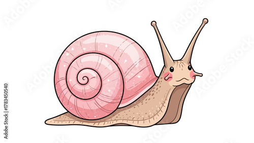 A cute cartoonstyle snail with a pink swirled shell