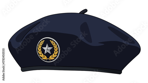 A dark blue beret with a silver star emblem and gold laurel wreath
