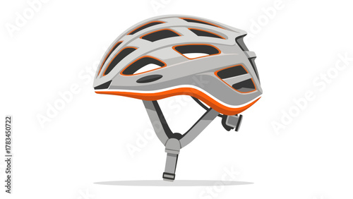 A gray bicycle helmet with orange accents isolated on a white background