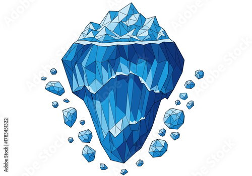 Polygonal Iceberg with Floating Ice Shards Illustration