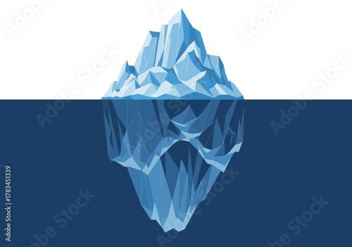 Geometric Iceberg Illustration with Reflection in Deep Blue Water