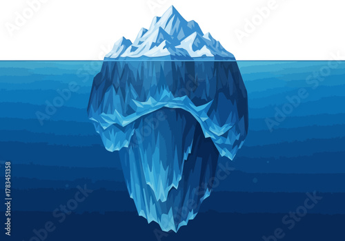 Illustrated Iceberg Floating in Deep Blue Ocean Waters