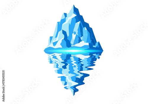 Illustrated Iceberg with Reflection in Water, Cold Environment