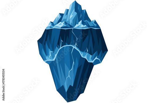 Stylized Blue Iceberg with Visible Cracks and Submerged Portion