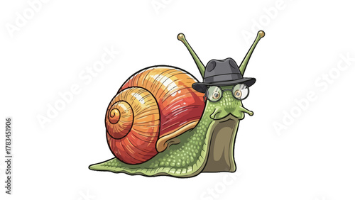 A pixel art snail wearing a hat and glasses
