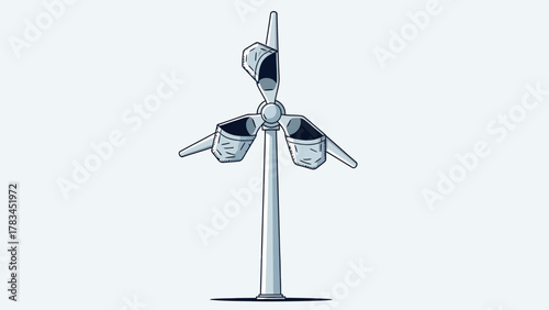 A pixelated illustration of a wind turbine against a plain background